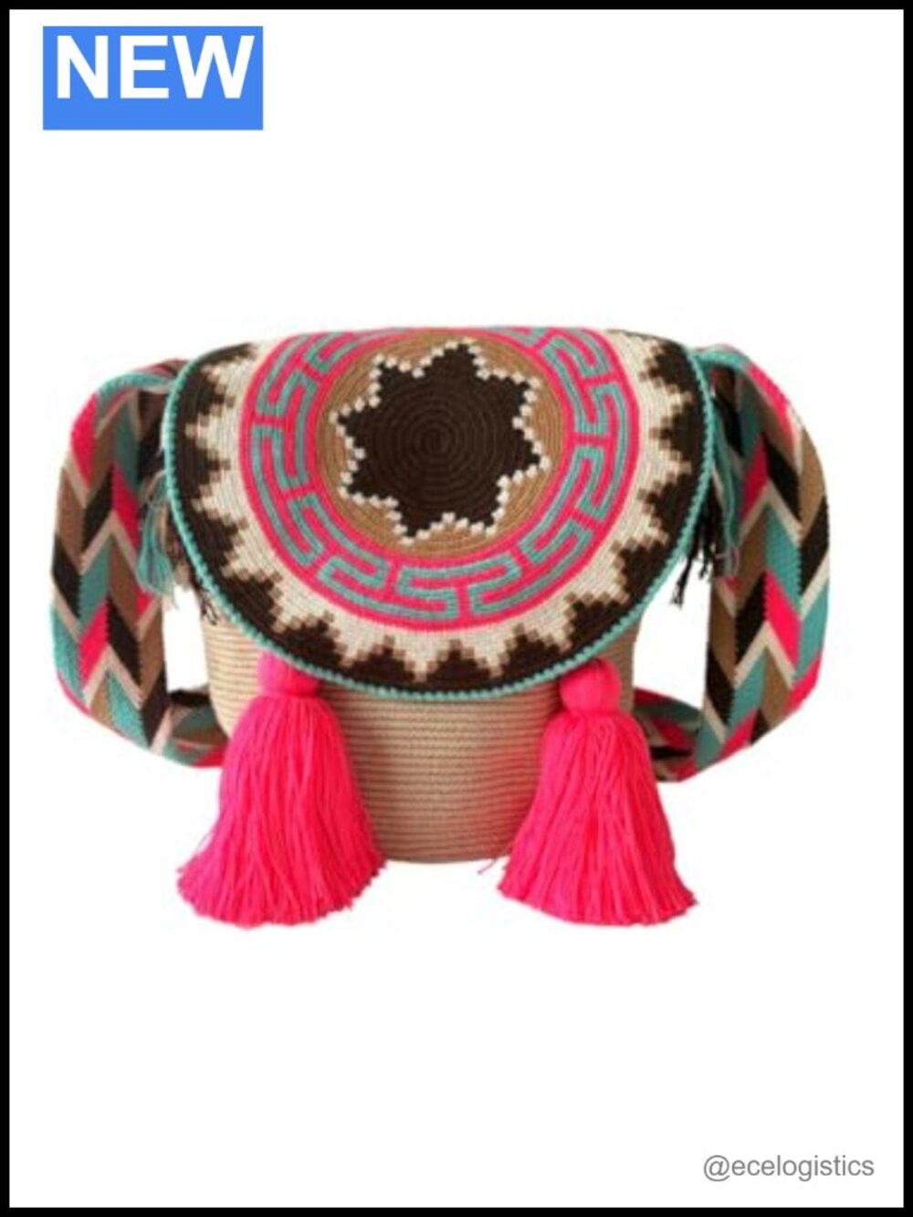 Handwoven Crossbody Bag Boho Geometric Tassel Bucket Shoulder Bag
